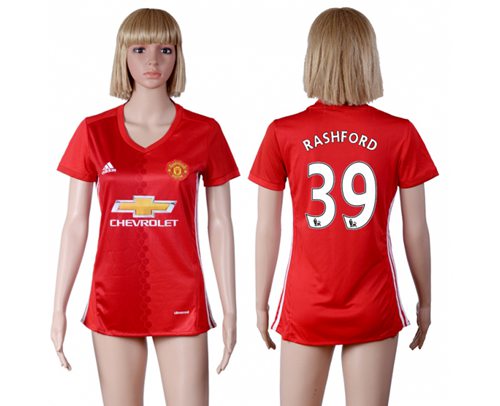 Women's Manchester United #39 Rashford Red Home Soccer Club Jersey